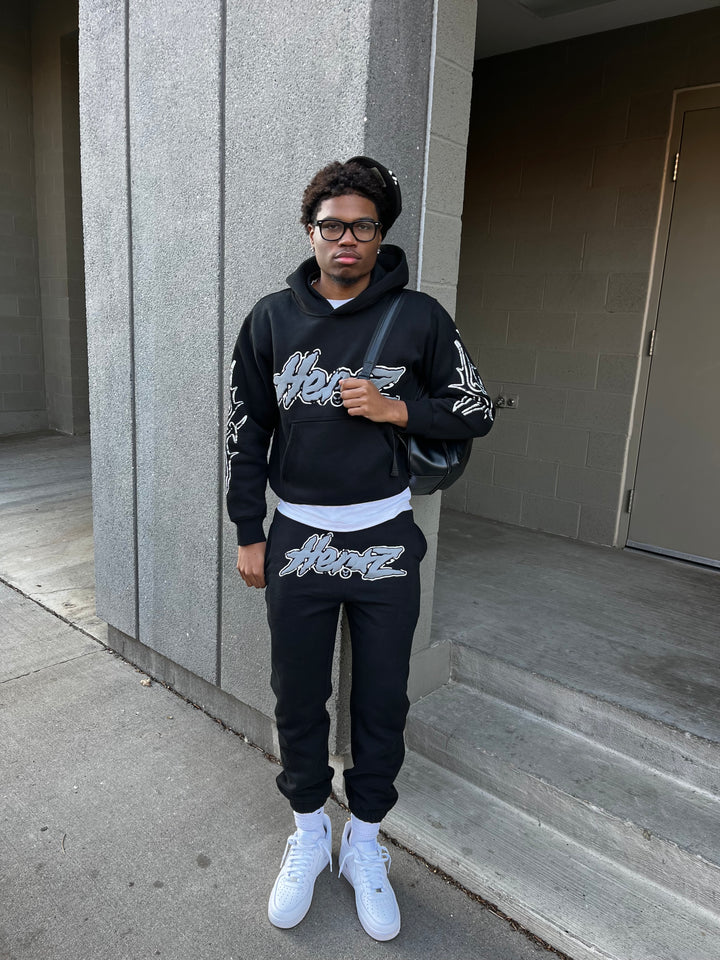 Puff Print Hoodie - Black/Gray