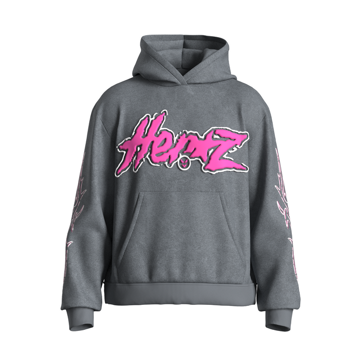 Puff Print Hoodie - Gray/Pink