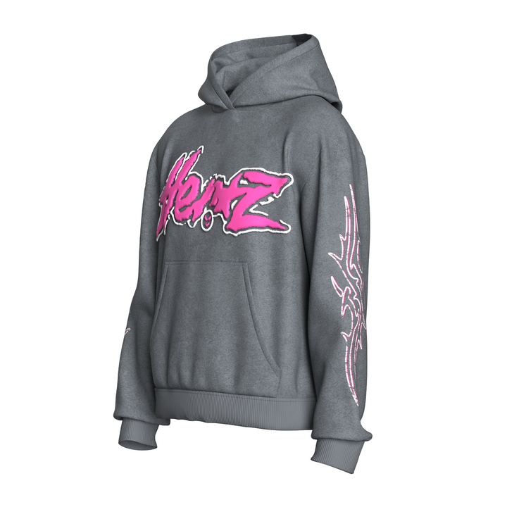 Puff Print Hoodie - Gray/Pink